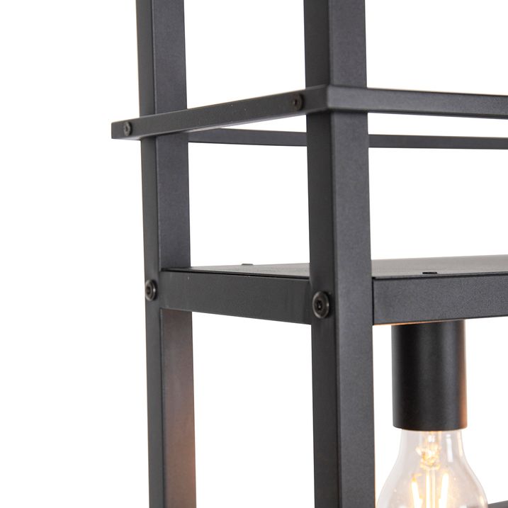 Průmyslové závěsné svítidlo černé se 4-světelným regálem - Cage Rack