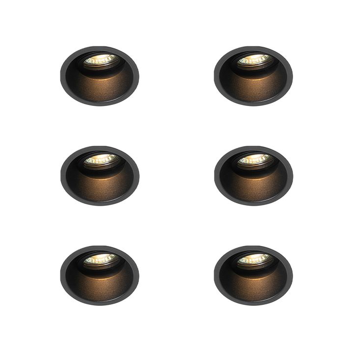 Set med 6 moderna infällda spotlights svart roterbara och lutningsbara - Alloy