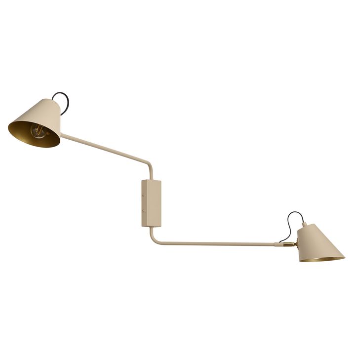 Moderne wandlamp taupe met goudkleurige binnenkant verstelbaar 2-lichts - Lune