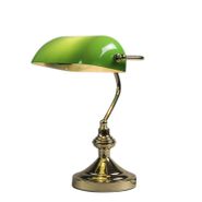 Klassisk-bordslampa/notarielampa-mässing-med-grönt-glas---Banker
