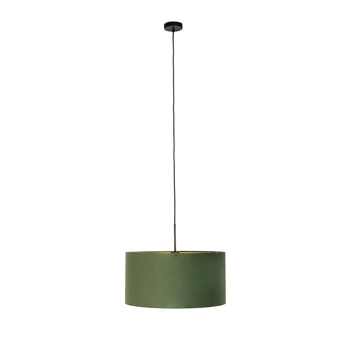Hengende lampe med fløyelslampeskjerm grønn med gull 50 cm - Combi