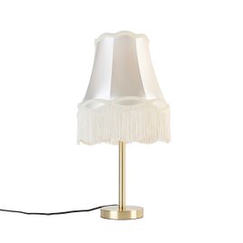 Candeeiro de mesa clássico em latão com abajur em tecido cor creme 30 cm - Simplo