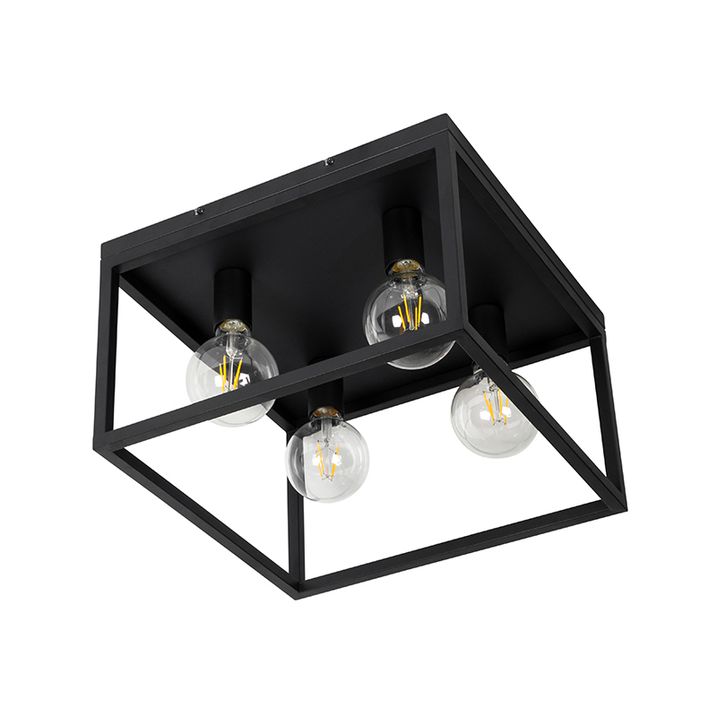 Plafoniera industriale nera 40 cm 4 luci - Cage