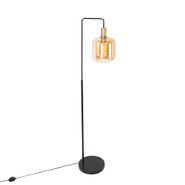 Design-vloerlamp-zwart-met-messing-en-amber-glas---Zuzanna
