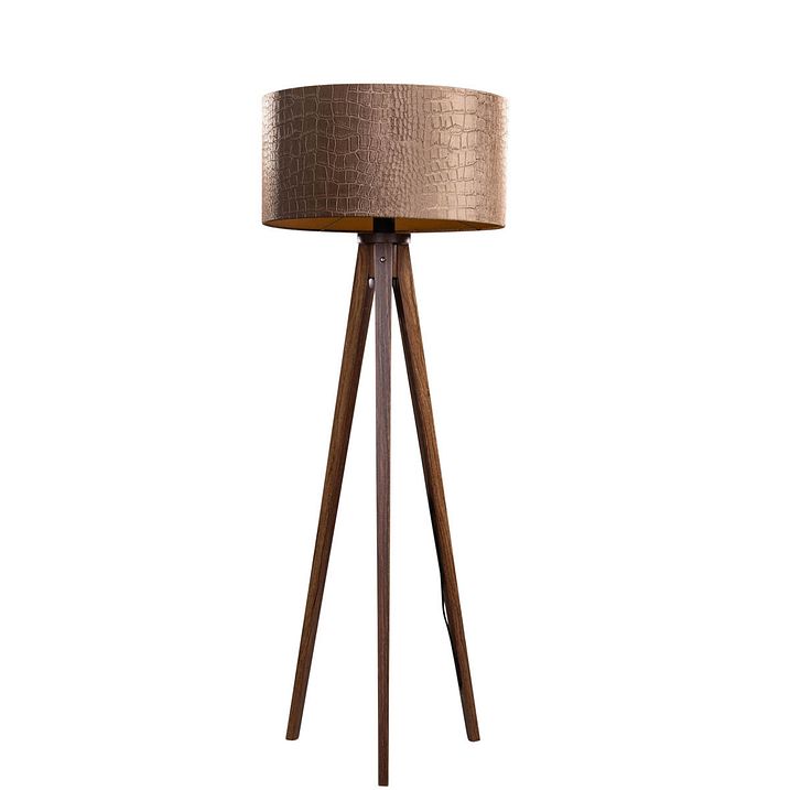 Podna lampa na tronošcu od orahovog drveta sa plišnom abažurom krokodil 50cm - Tripod Classic