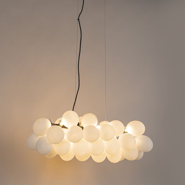 Hanglamp zwart met opaal glas 8-lichts langwerpig - Uvas