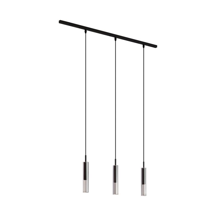 Moderne skinnesystem svart med 3 pendellamper svart med røykglass 1-fase - Slimline Loyce