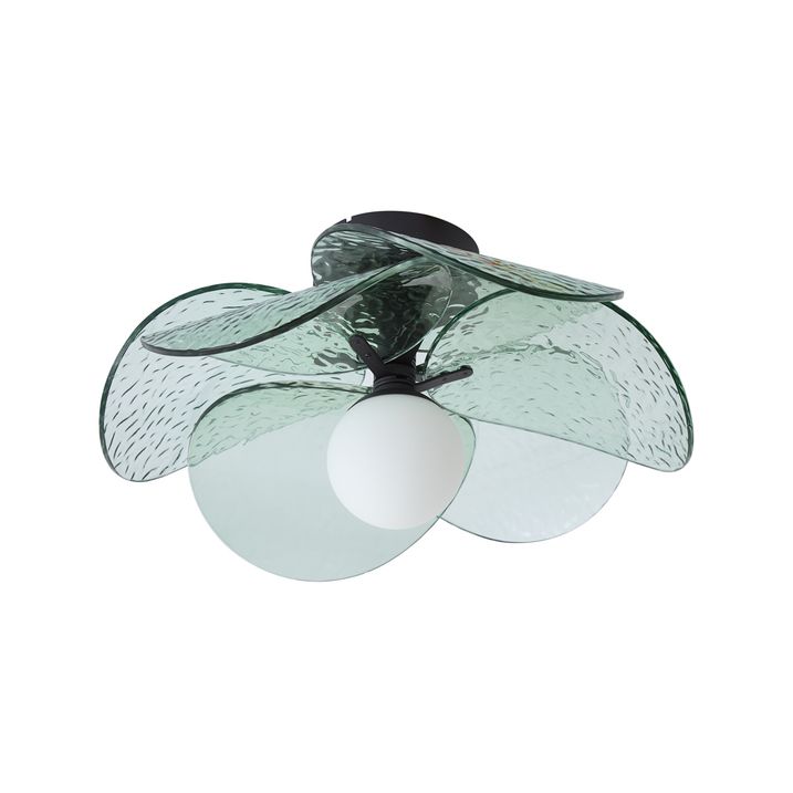 Plafonieră de design neagră cu sticlă verde striată - Kemner