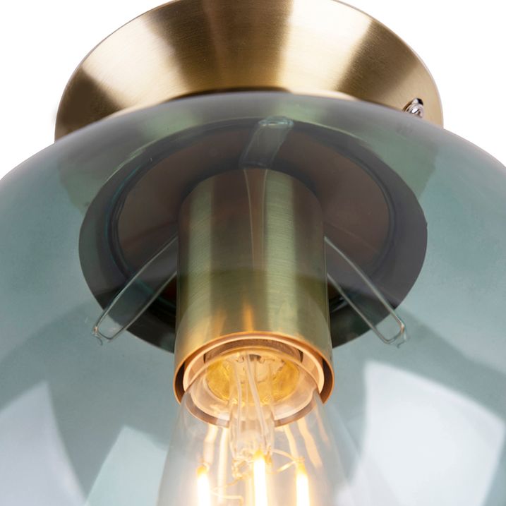 Art Deco taklampe messing med grønt glass - Pallon