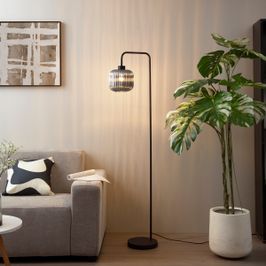 Lampă de podea de design neagră cu sticlă fumurie - Ana