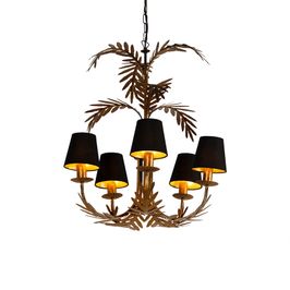 Lampa wisząca złota z czarnym bawełnianym kloszem 5-światłowa - Botanica