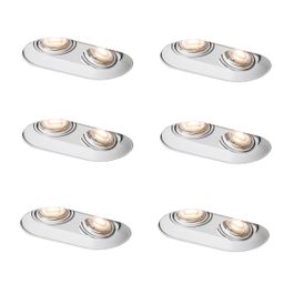 Sæt med 6 afrundede indbygningsspots hvid GU10 50mm 2-lys - Hubs