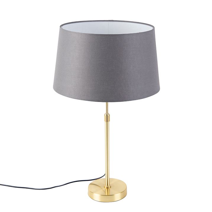 Stolní lampa zlatá/mosazná s šedým lněným stínítkem 35 cm - Parte