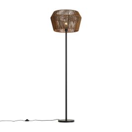 Golvlampa-svart-med-skärm-i-brunt-pappersrep-50/50/30---Simplo