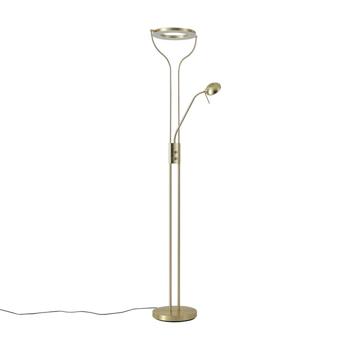 Lampadaire moderne doré avec bras de lecture avec LED et variateur - Divo