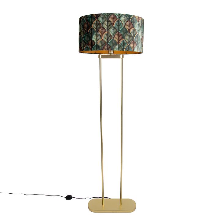 Mesingana podna lampa sa ovalnim abažurom, dizajnom lista i zlatnom unutrašnjošću 50cm - Thijmen