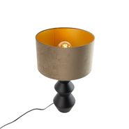 Lámpara-de-mesa-de-diseño-con-pantalla-de-terciopelo-negro-topo-con-dorado-35-cm---Alisia