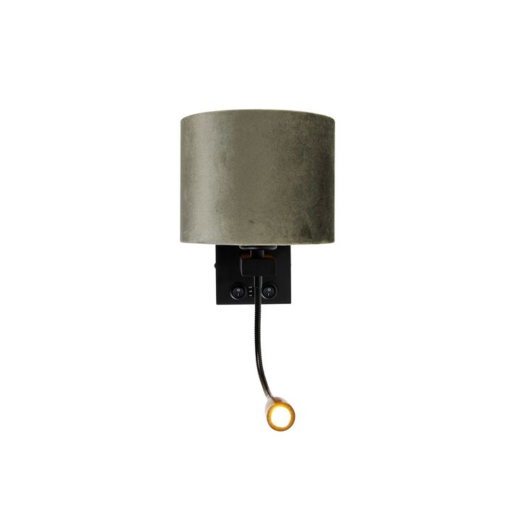Wandlamp zwart met velours kap groen 18cm - Brescia