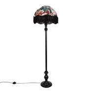 Podna-svjetiljka-crna-s-cvjetnim-sjenilom-i-bijelom-unutrašnjosti-45-cm---Classico
