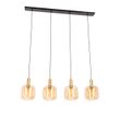 Candeeiro-de-suspensão-design-preto-com-latão-e-vidro-âmbar-4-luzes---Zuzanna