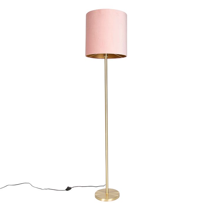Romantische Stehleuchte Messing mit rosa Schirm 40 cm - Simplo