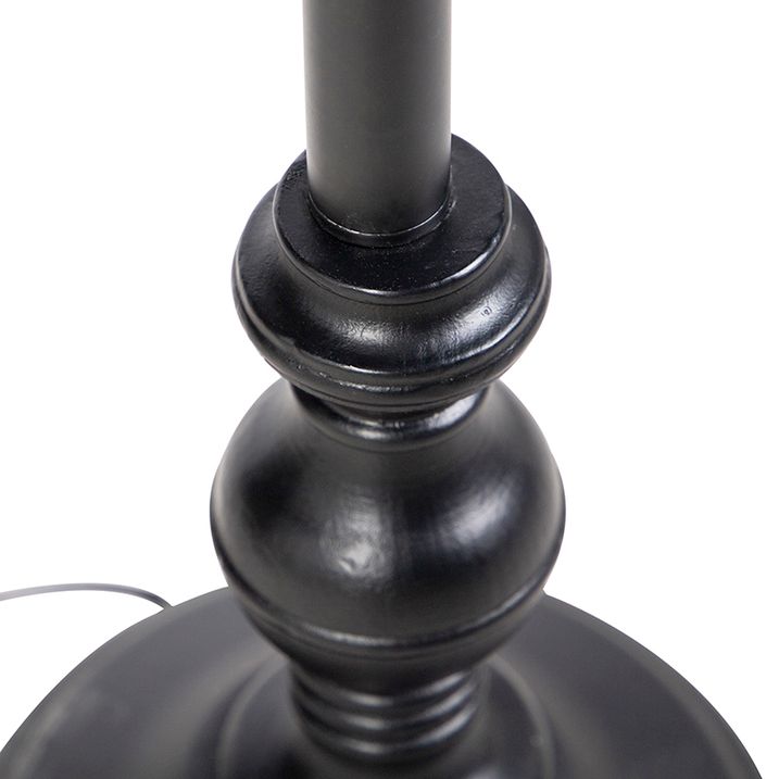 Candeeiro de pé preto com abajur em veludo azul-petróleo dourado 50 cm - Classico