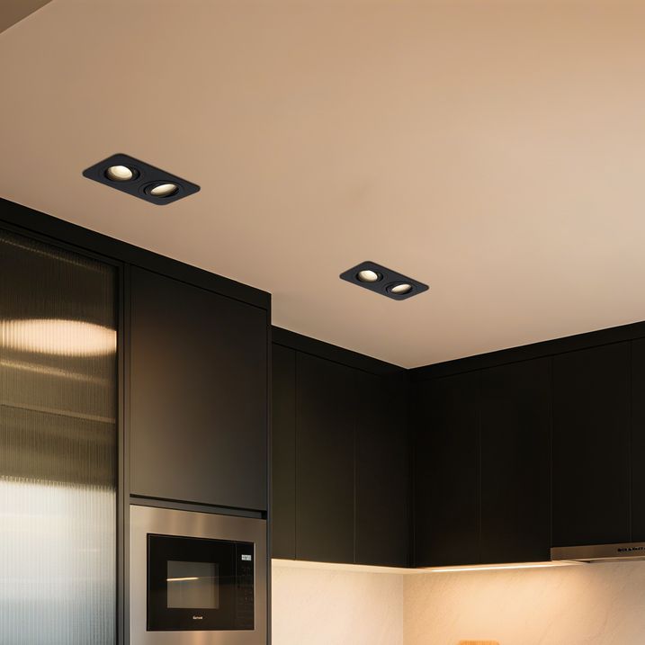 Afgeronde inbouwspot zwart GU10 50mm draai- en kantelbaar IP44 2-lichts - Alberto