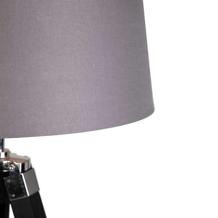Podna lampa na tronošcu crna sa 45cm platnenim abažurom tamno sive boje