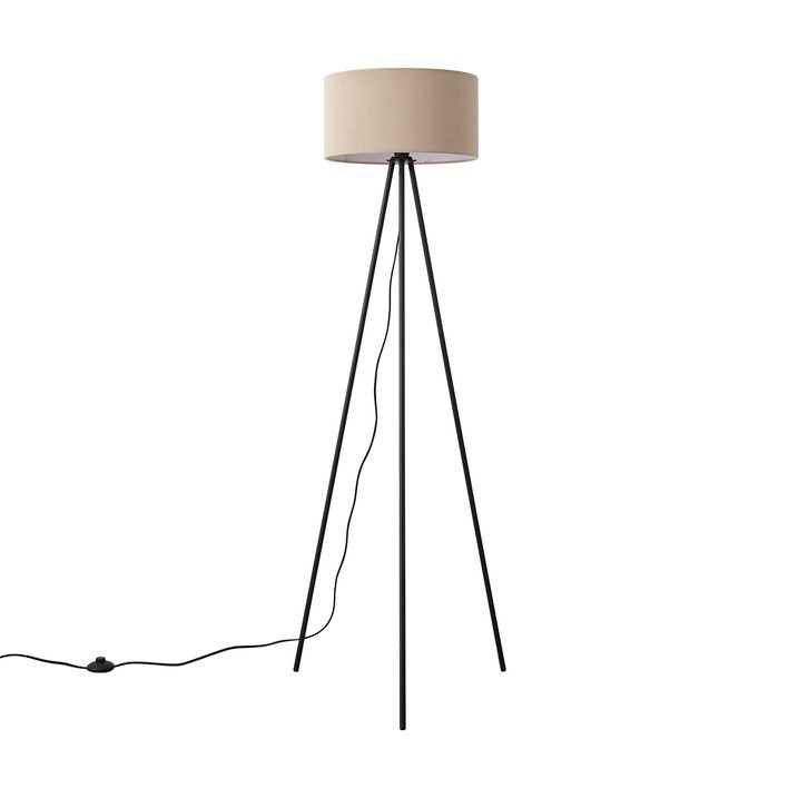 Moderne tripod vloerlamp taupe met velours kap - Luz