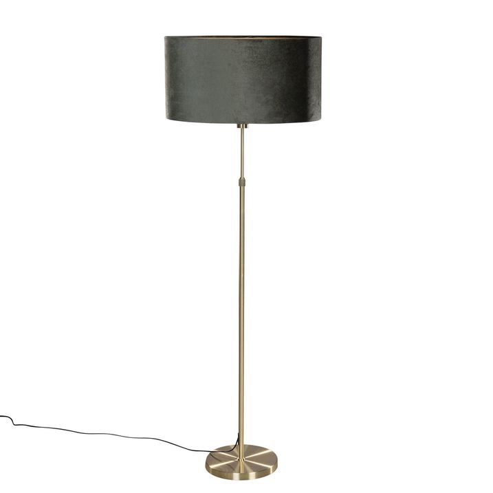 Lampadaire doré avec abat-jour ovale en velours vert 50 cm - Parte