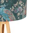 Moderní-stojací-lampa-dřevěná-s látkovým-stínítkem-černý-páv-50-cm---Tripod-Classic