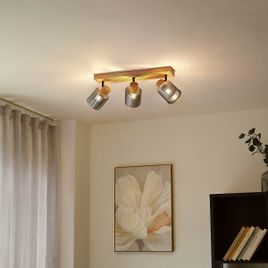 Faretto moderno in legno con vetro fumé a 3 luci ruotabile e inclinabile - Gracy