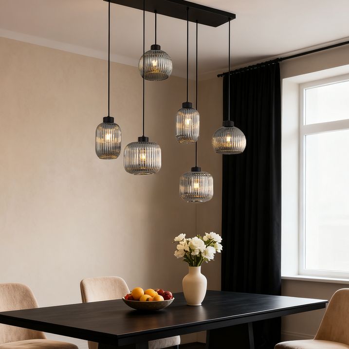 Smart Pendant Lamp Black with Smoke Glass 6-Lights Incl. WiFi A60 - Ana