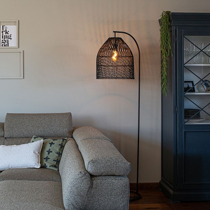 Rustic Floor Lamp Black with Rattan - Sam