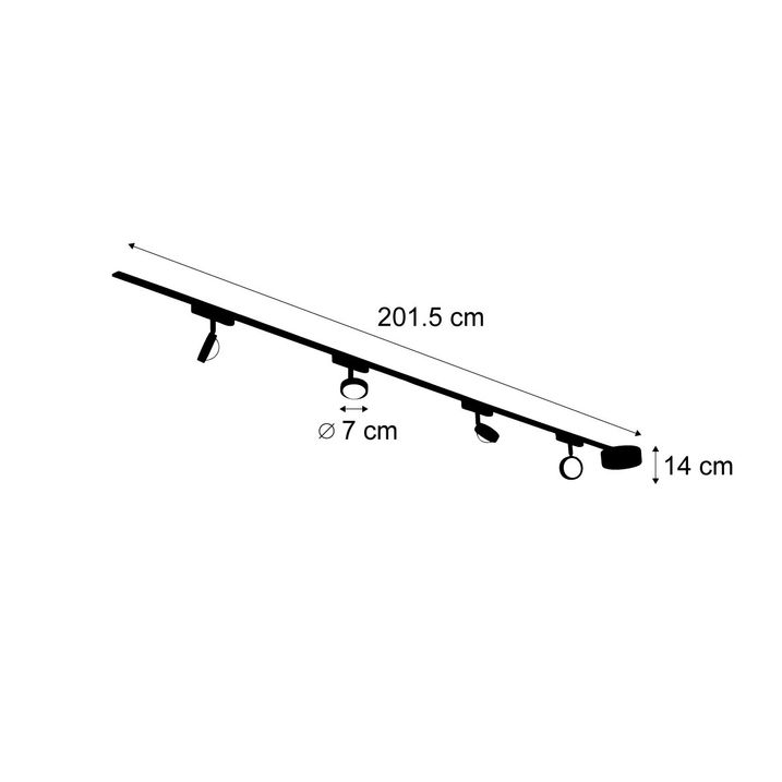 Modernt skensystem med 4 svarta spotlights 1-fas - Magnetic Lance