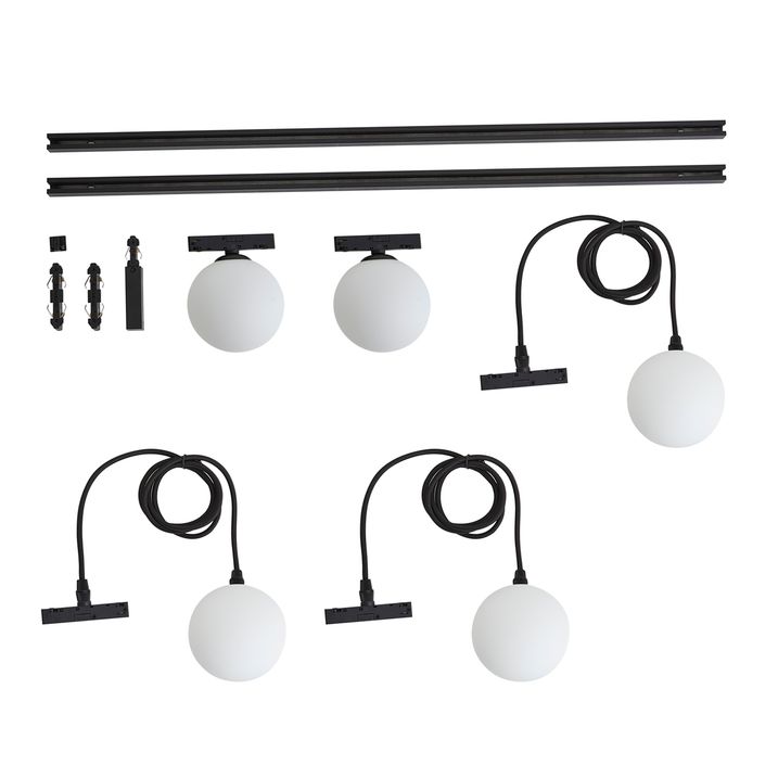 Moderne skinnesystem sort med 2 spotter og 3 pendellamper 1-fase - Slimline Eira