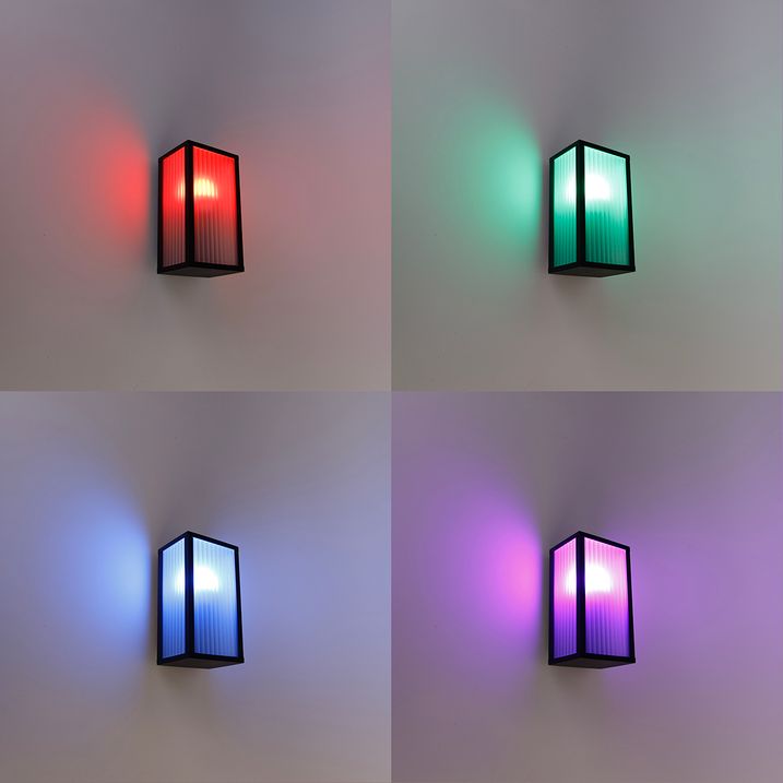 Applique murale d'extérieur intelligente noire avec verre nervuré incl. WiFi A60 - Charlois