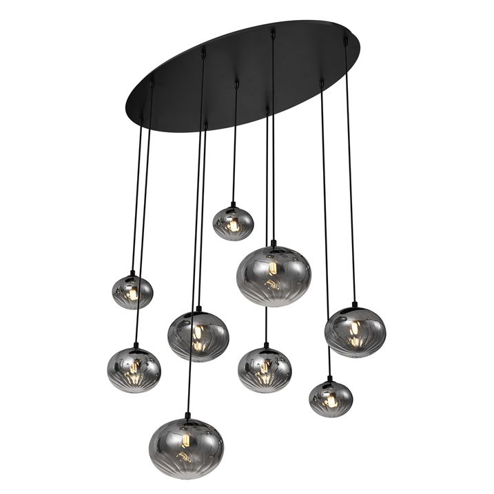 Moderne Hängelampe schwarz mit Rauchglas 9-flammig - Jia
