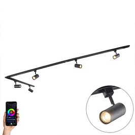 Sistema de carril monofásico inteligente negro con 5 focos incl. WiFi GU10 - Iconic Jeana