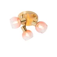 Candeeiro-de-teto-inteligente-dourado-com-vidro-cor-de-rosa-incl.-3-Wifi-P45---Vidro