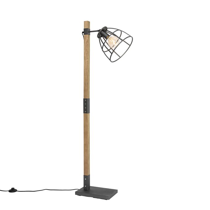 Industrijska podna lampa tamno siva sa drvetom - Artur