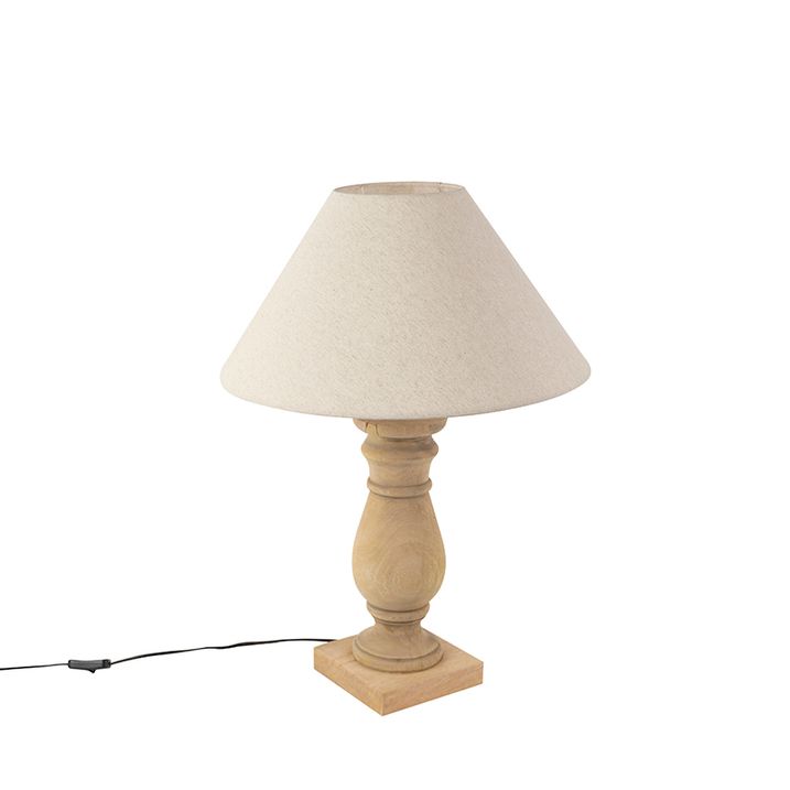 Rustikální stolní lampa s béžovým lněným stínítkem 50 cm - Catnip
