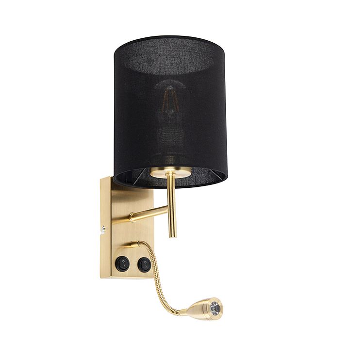 Art Deco-vägglampa svart med svart bomullslampa - Stacca