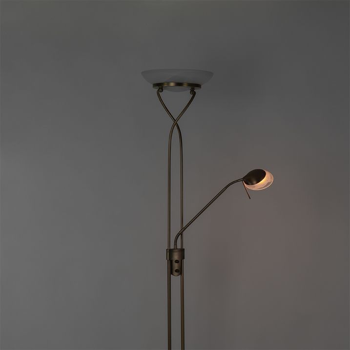 Lampă de podea bronz incl. LED și dimmer cu lampă de citit - Empoli