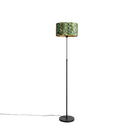 Stojaca lampa čierna s tienidlom z zamatu Peacock so zlatom 35 cm - Parte