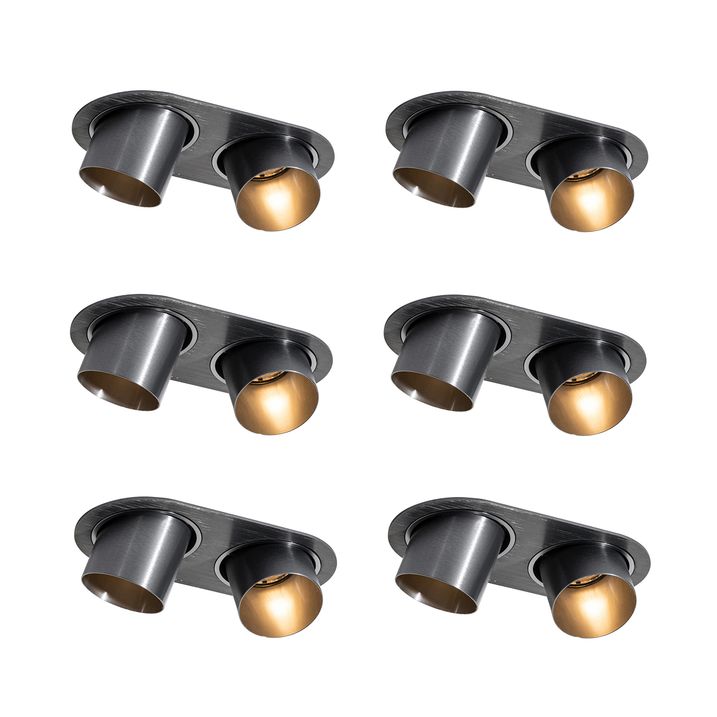 Set van 6 inbouwspots gunmetal GU10 50mm 2-lichts - Installa