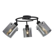 Foco-de-teto-de-design-preto-com-vidro-fumê-redondo-3-luzes---Domo