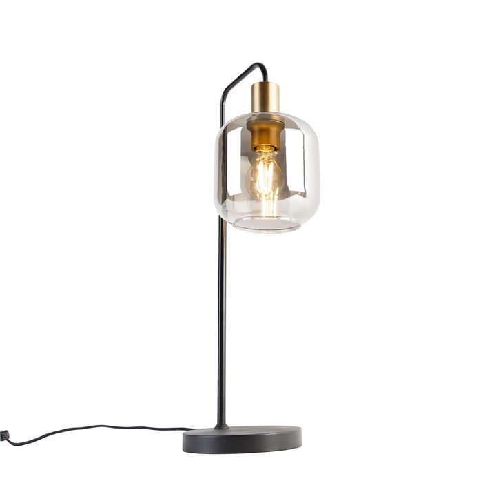 Chytrá stolní lampa černá se zlatem a kouřovým sklem vč. Wifi A60 - Zuzanna