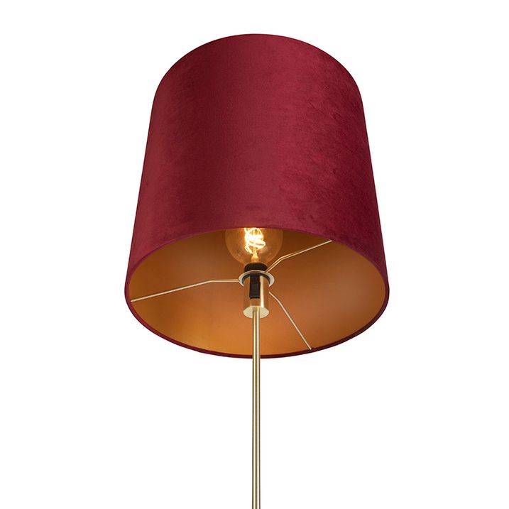 Stehleuchte Gold/Messing mit rotem Samt-Schirm 40/40 cm - Parte