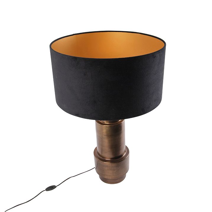Stolní lampa v art deco stylu bronzová s kašírovaným stínítkem černým se zlatem 50 cm - Bruut